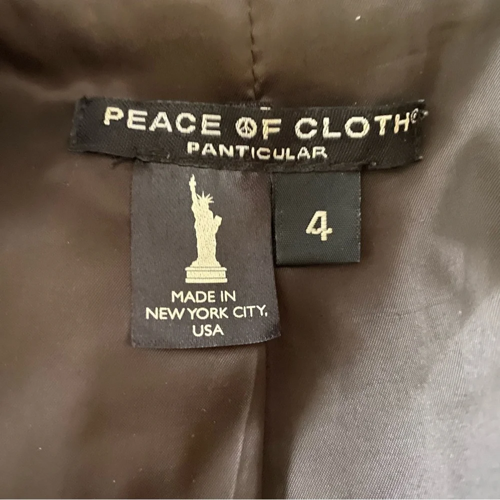 PEACE OF CLOTH JACKET COAT BLAZER BLACK GRAY 3/4 RUCHED SLEEVE POCKETS USA Sz 4